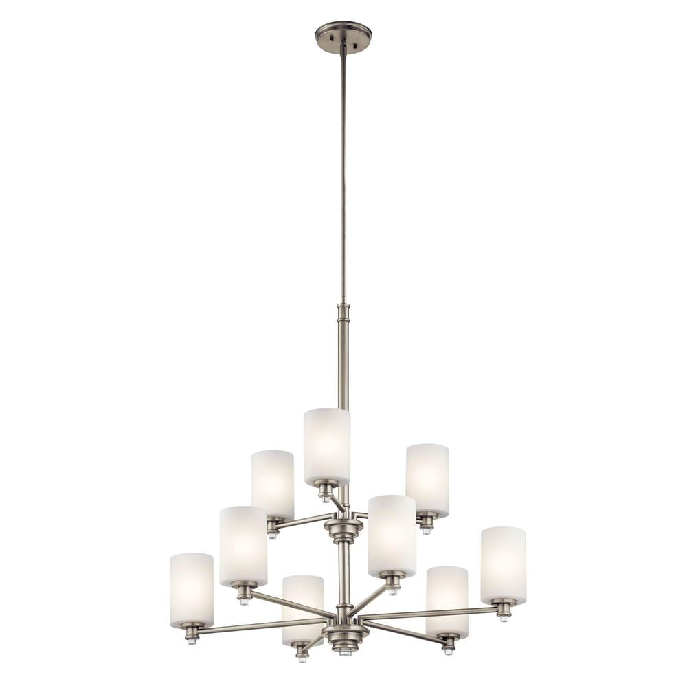 KICHLER 43924NI Joelson 33" 9 Light Chandelier with Satin Etched Cased Opal and Clear Glass Accent Glass in Brushed Nickel