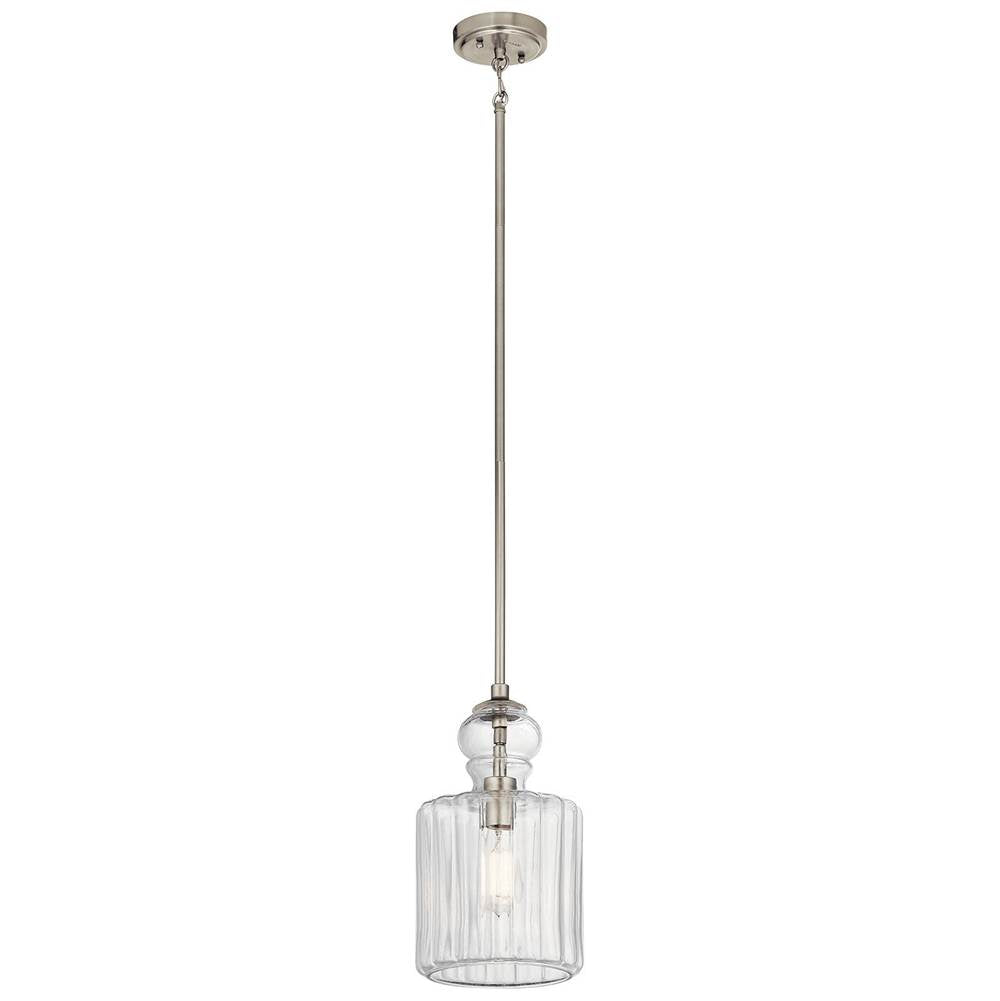 KICHLER 43954NI Riviera 13.75" 1 Light Pendant with Clear Ribbed Glass in Brushed Nickel