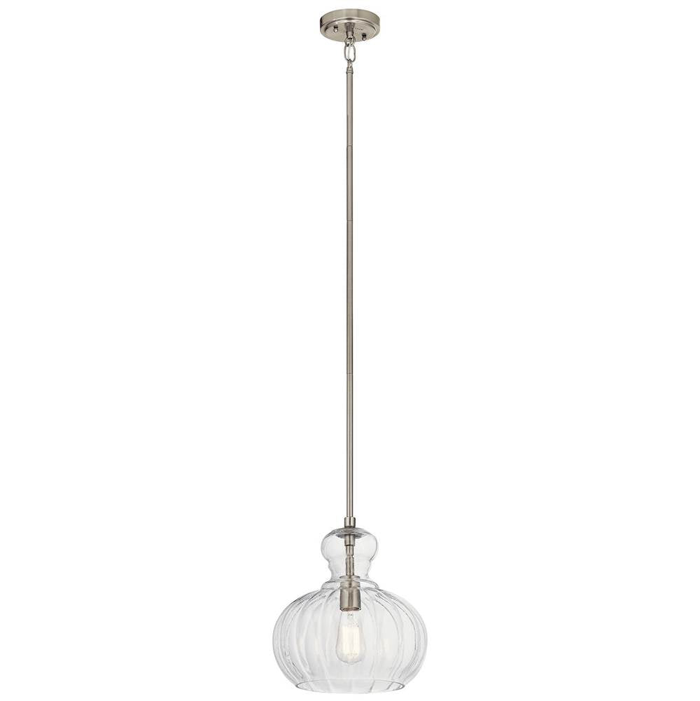 KICHLER 43955NI Riviera 13" 1 Light Pendant with Clear Ribbed Glass in Brushed Nickel