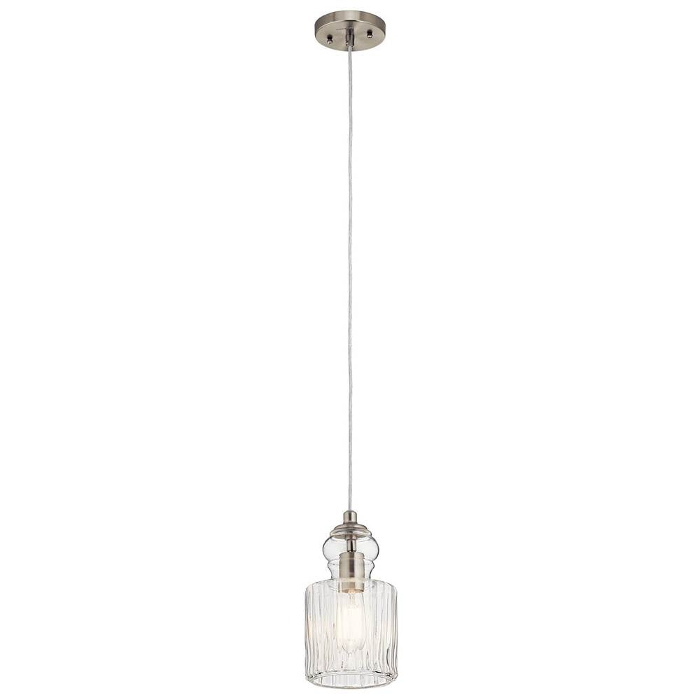 KICHLER 43957NI Riviera 10.75" 1 Light Pendant with Clear Ribbed Glass in Brushed Nickel