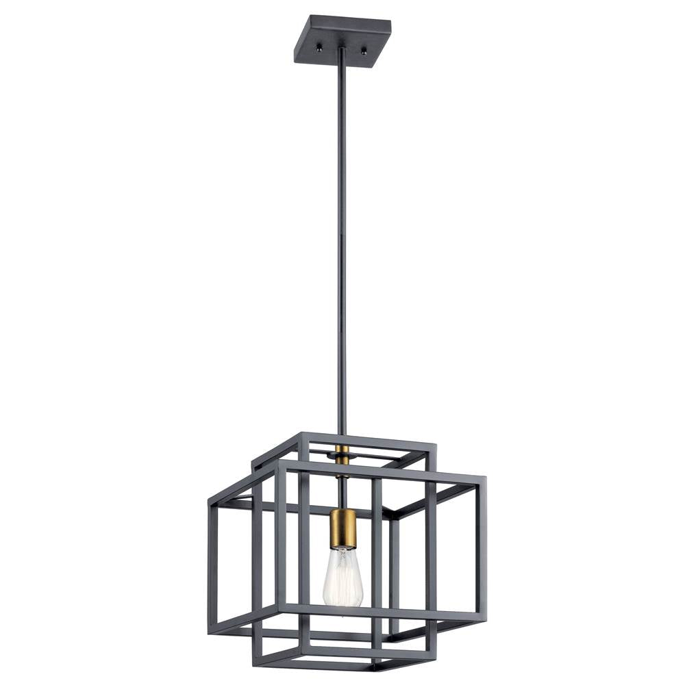KICHLER 43982BK Taubert 13" 1 Light Pendant with Black and Natural Brass Accents