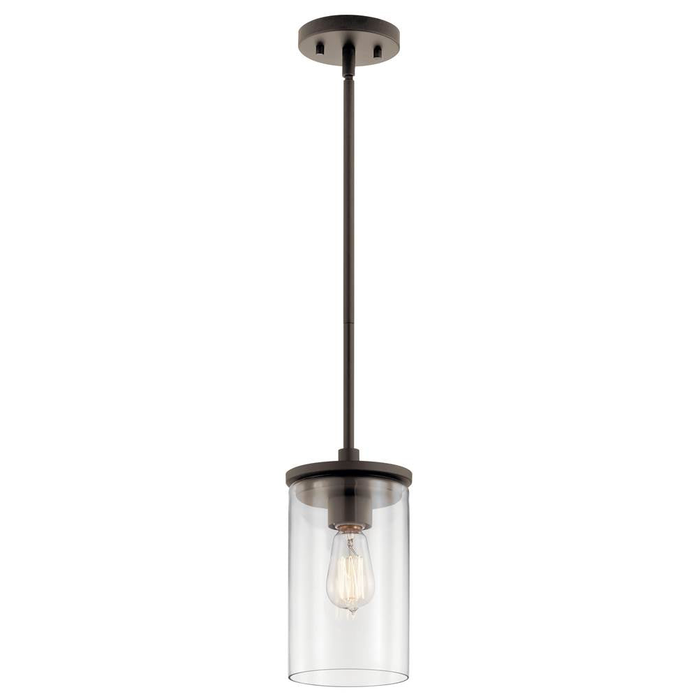 KICHLER 43996OZ Crosby 10.75" 1 Light Mini Pendant with Clear Glass Olde Bronze