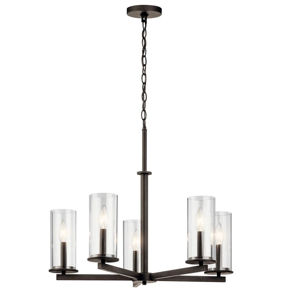 KICHLER 43999OZ Crosby 22.25" 5 Light Chandelier Clear Glass Olde Bronze