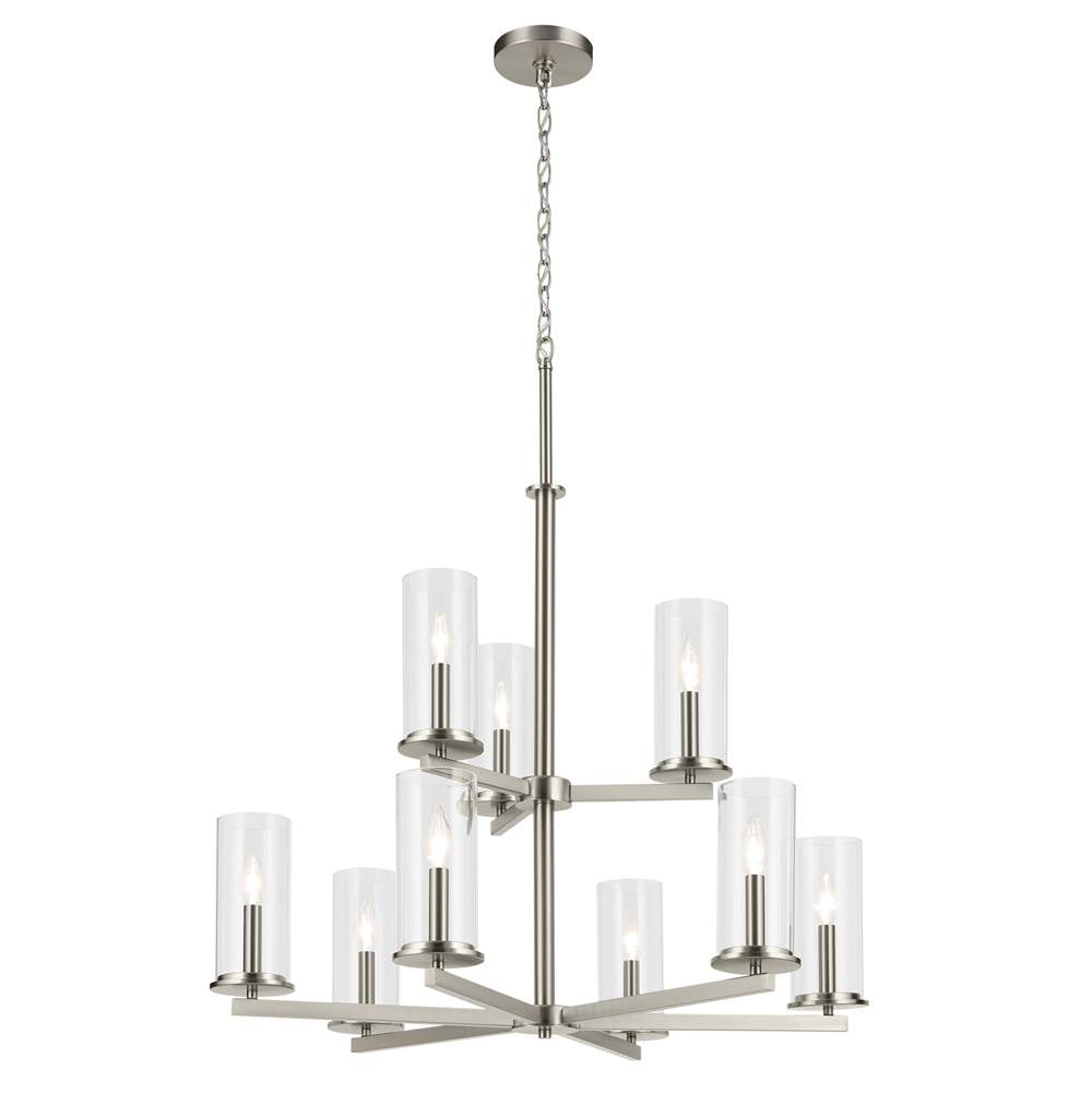 KICHLER 44014NI Crosby 32.5" 9-Light 2-Tier Chandelier with Clear Glass in Brushed Nickel