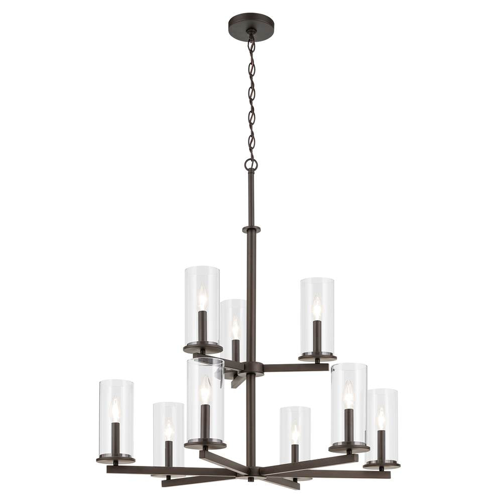 KICHLER 44014OZ Crosby 32.5" 9-Light 2-Tier Chandelier with Clear Glass in Olde Bronze