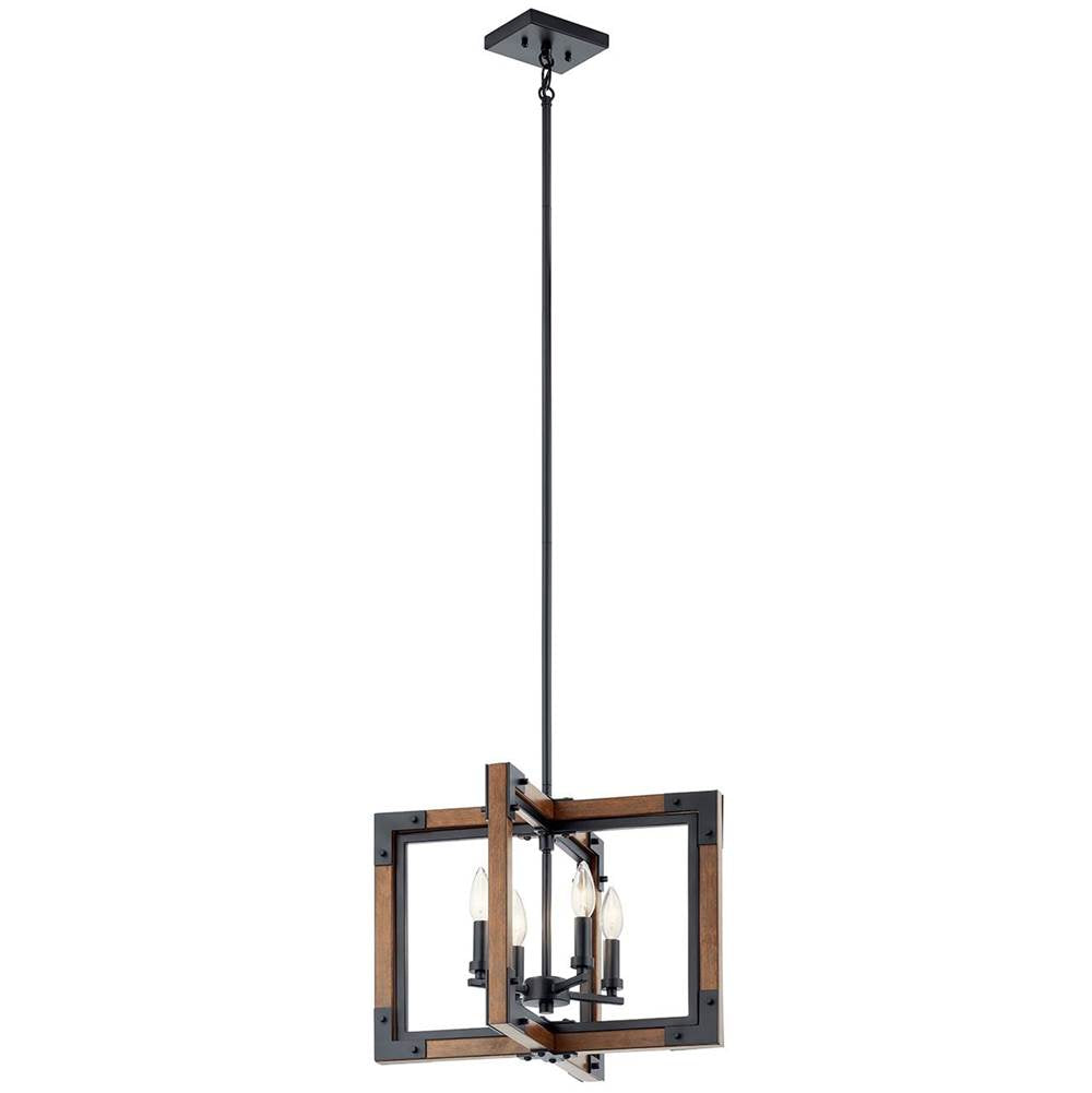KICHLER 44046AUB Marimount 14" 4 Light Convertible Chandelier/Semi Flush with Clear Glass in Auburn Stained