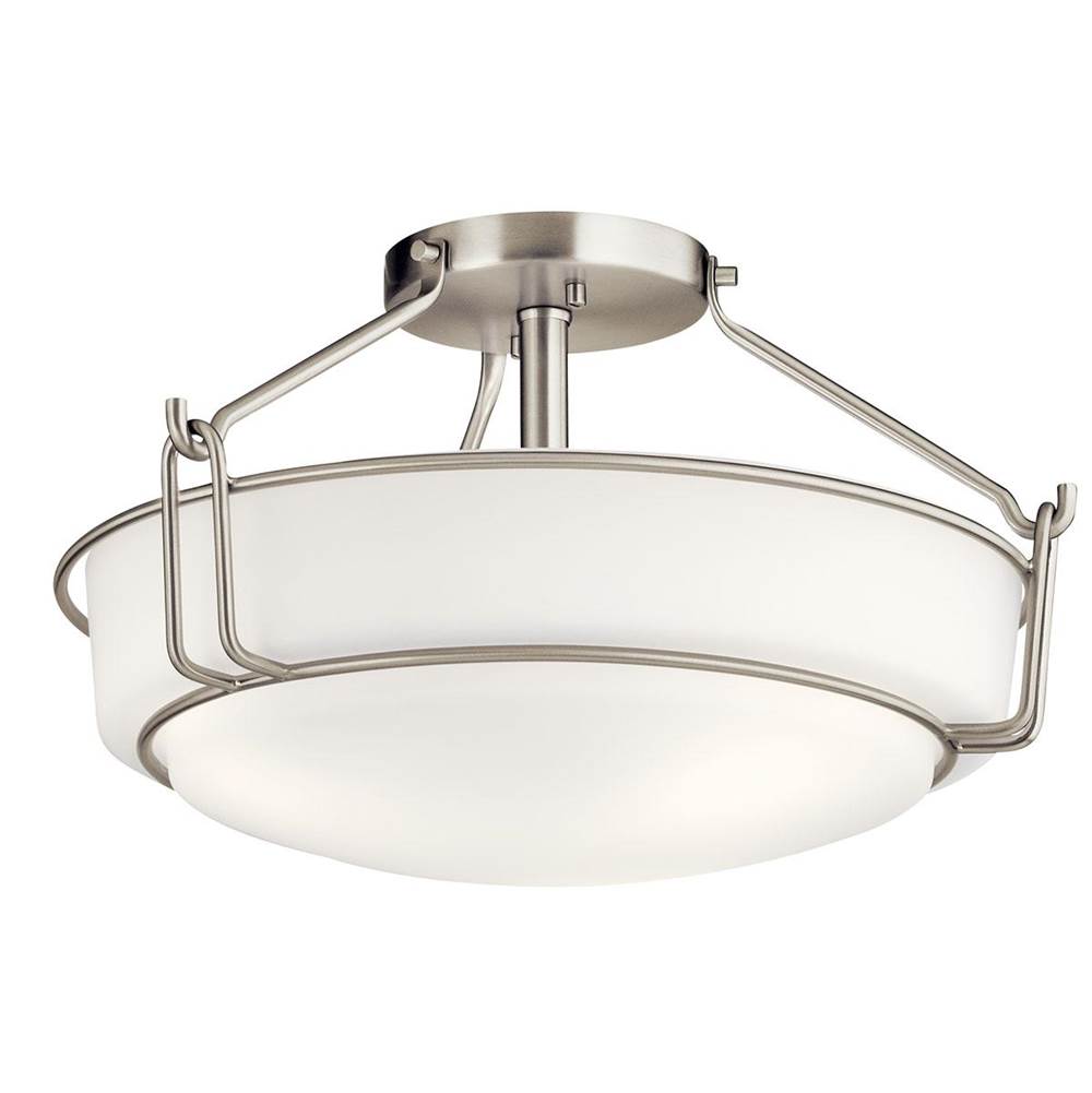 KICHLER 44085NI Alkire 16.5" 3 light Semi Flush with Satin Etched White Glass in Brushed Nickel