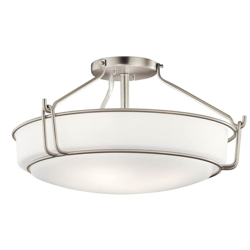 KICHLER 44086NI Alkire 22" 4 light Semi Flush with Satin Etched White Glass in Brushed Nickel