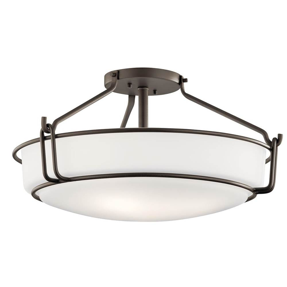 KICHLER 44086OZ Alkire 22" 4 light Semi Flush with Satin Etched White Glass in Olde Bronze