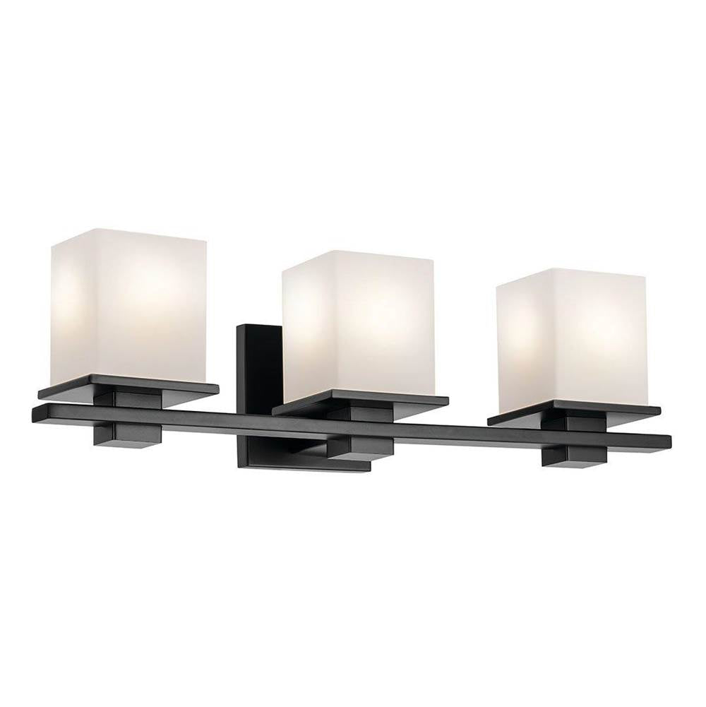 KICHLER 45151BK Tully 24" 3-Light Vanity Light with Satin Etched Cased Opal Glass in Black