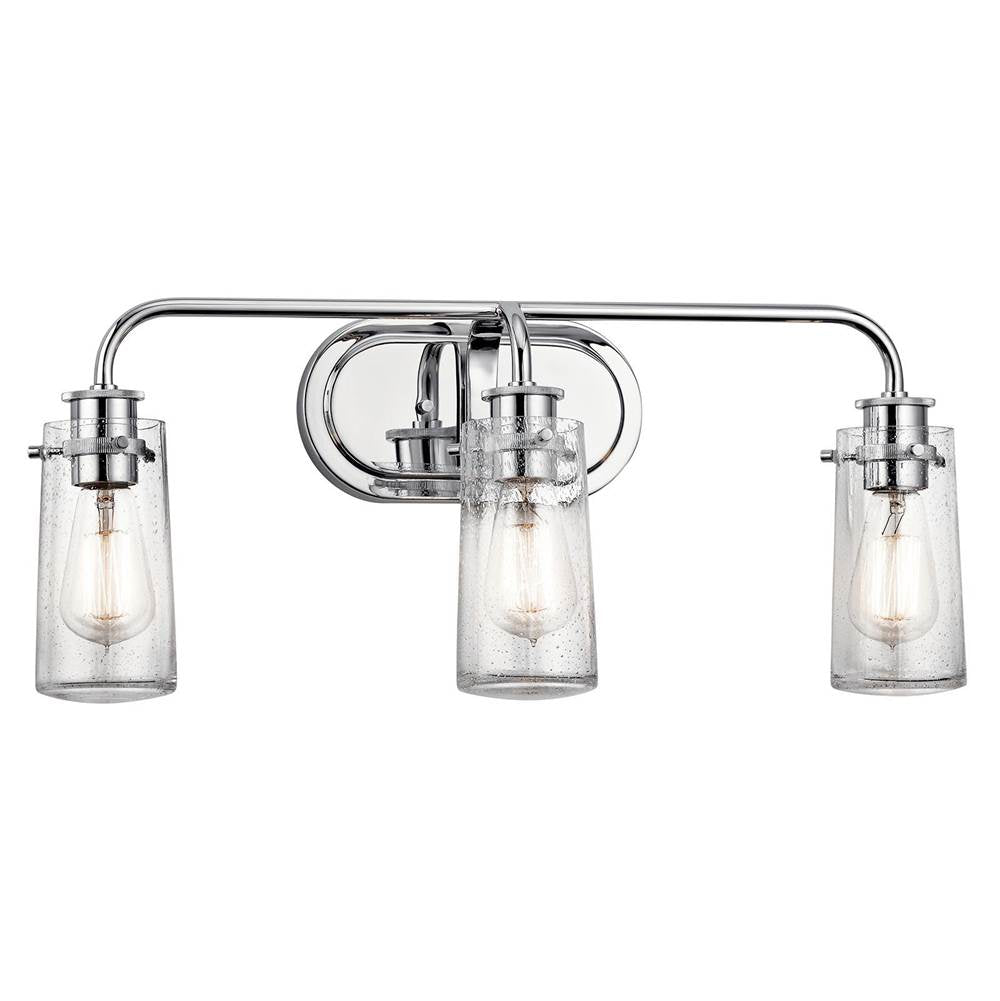 KICHLER 45459CH Braelyn 24" 3 Light Vanity Light with Clear Seeded Glass Chrome