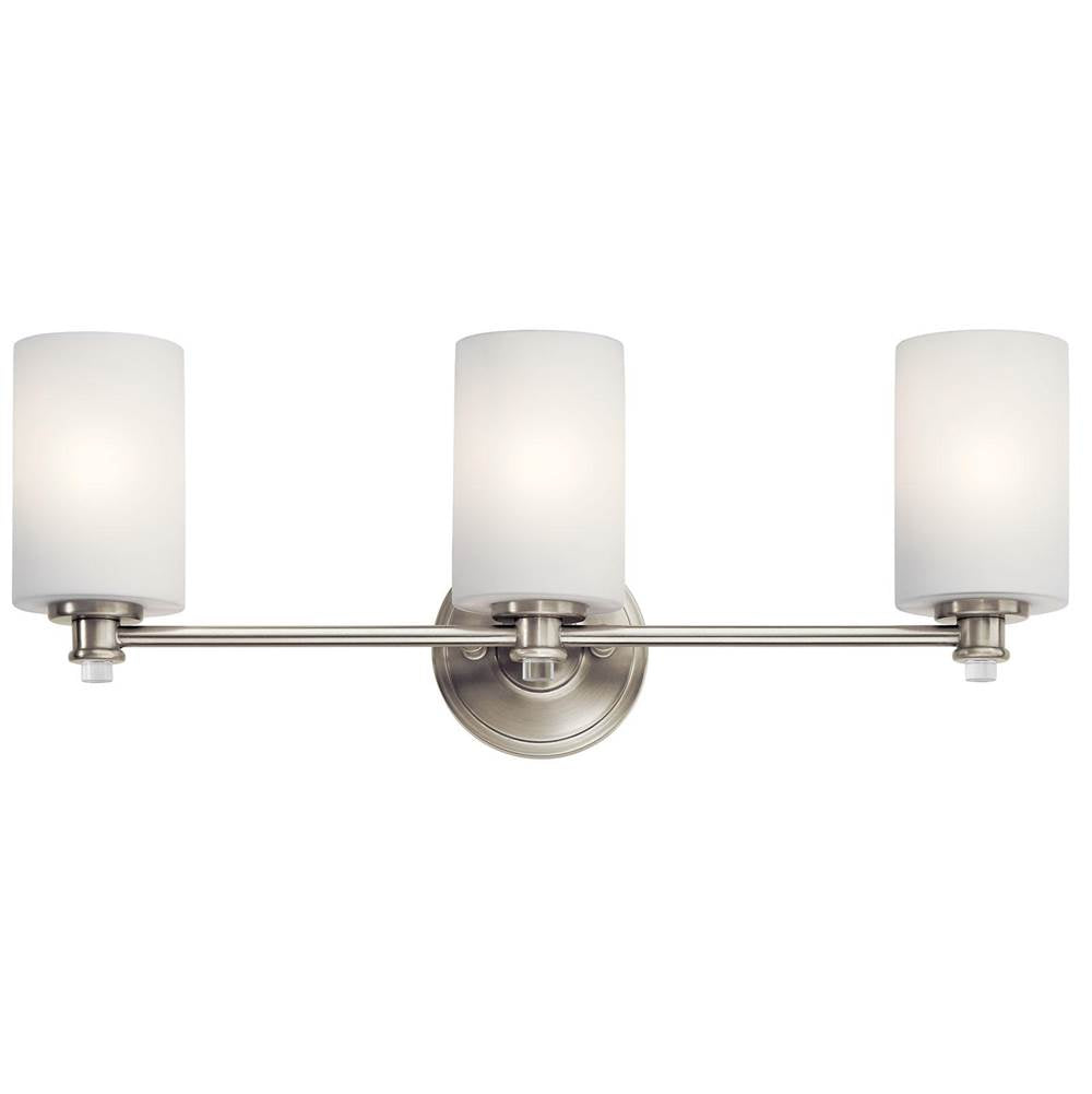 KICHLER 45923NI Joelson 24" 3 Light Vanity Light with Satin Etched Cased Opal and Clear Glass Accent Glass in Brushed Nickel