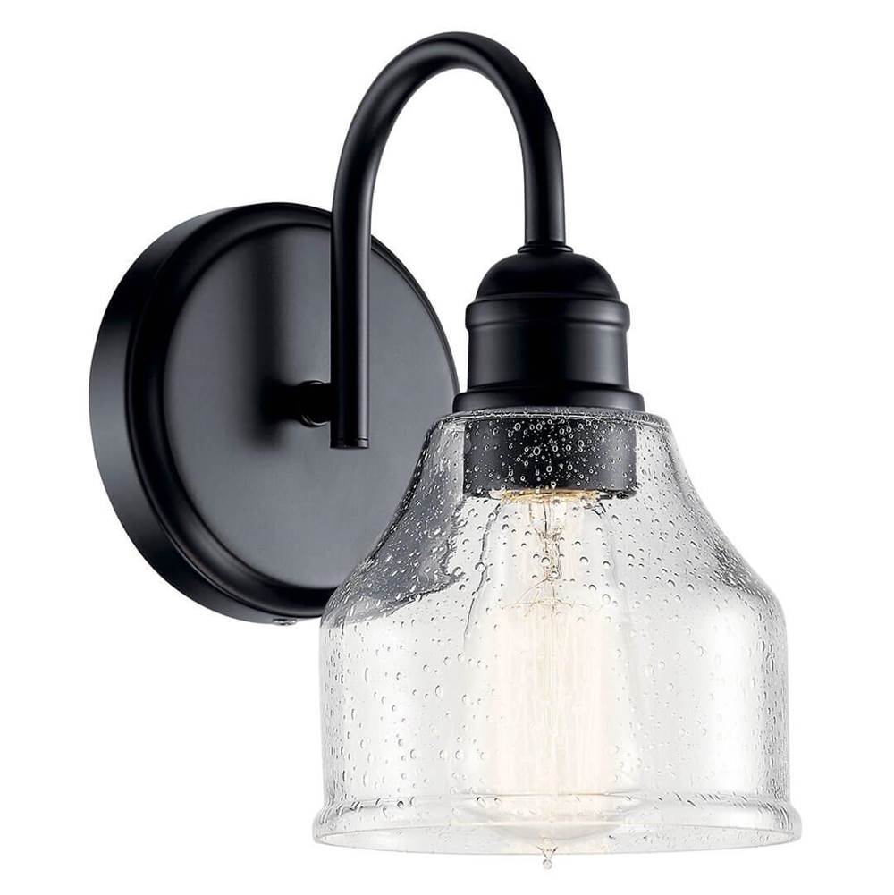 KICHLER 45971BK Avery 9.5 Inch 1 Light Wall Sconce with Clear Seeded Glass in Black