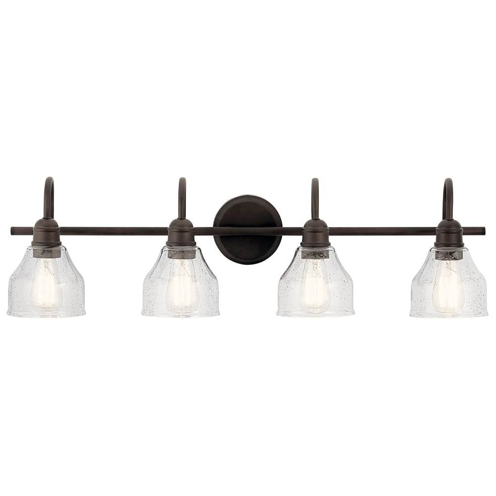 KICHLER 45974OZ Avery 33.25" 4 Light Vanity Light with Clear Seeded Glass Olde Bronze