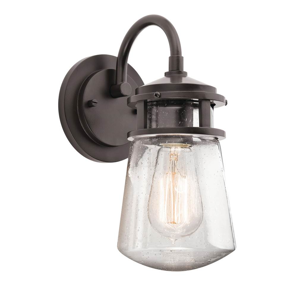 KICHLER 49444AZ Lyndon 11.25" 1 Light Wall Light with Clear Seeded Glass Architectural Bronze