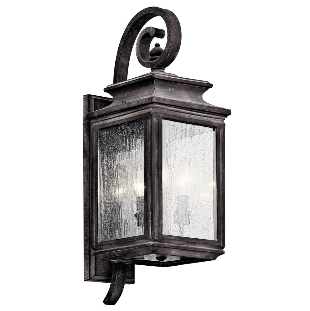 KICHLER 49502WZC Wiscombe Park 21.75" 3 Light Outdoor Wall Light with Clear Seeded Glass in Weathered Zinc