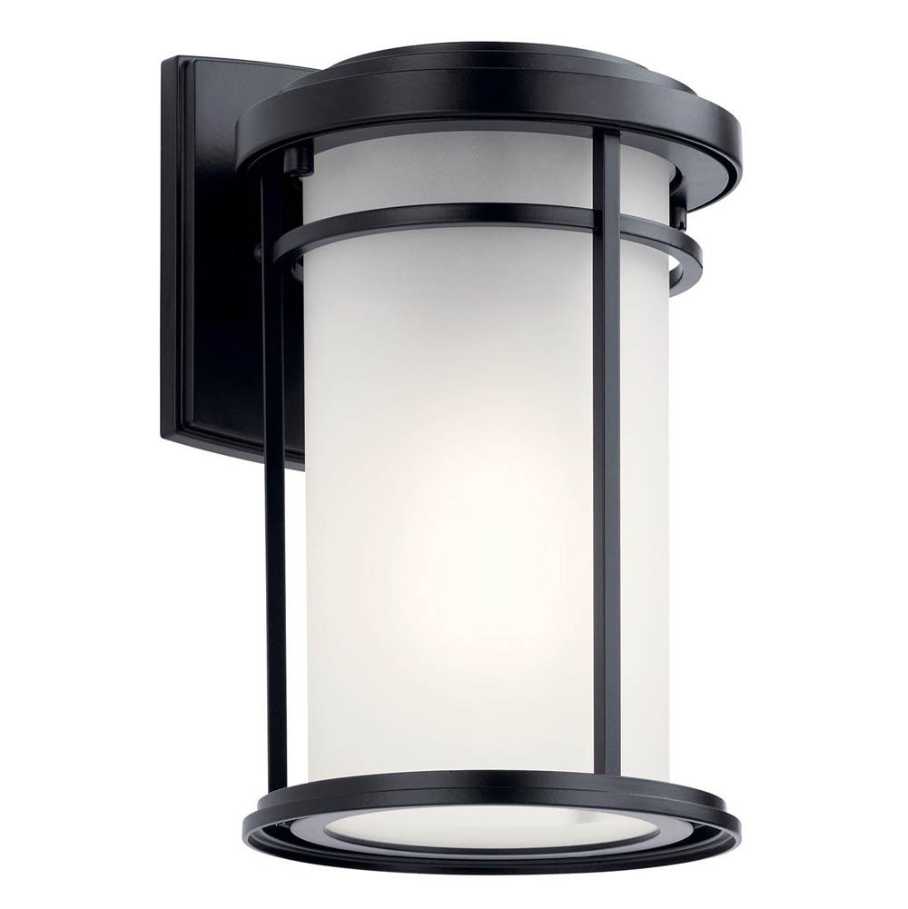 KICHLER 49686BK Toman 10.25" 1 Light Outdoor Wall Light with Satin Etched Glass in Black