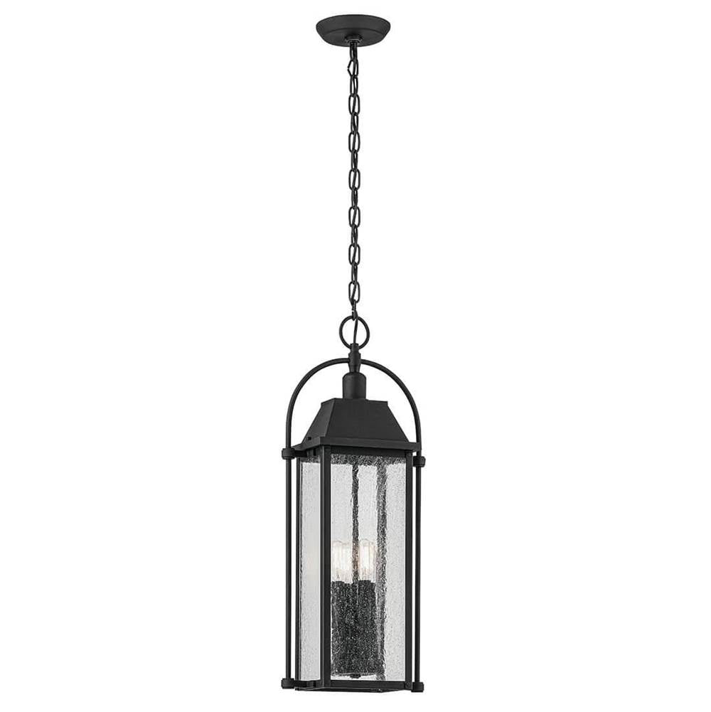 KICHLER 49718BKT Harbor Row 25.75" 4-Light Outdoor Hanging Light with Clear Seeded Glass in Textured Black