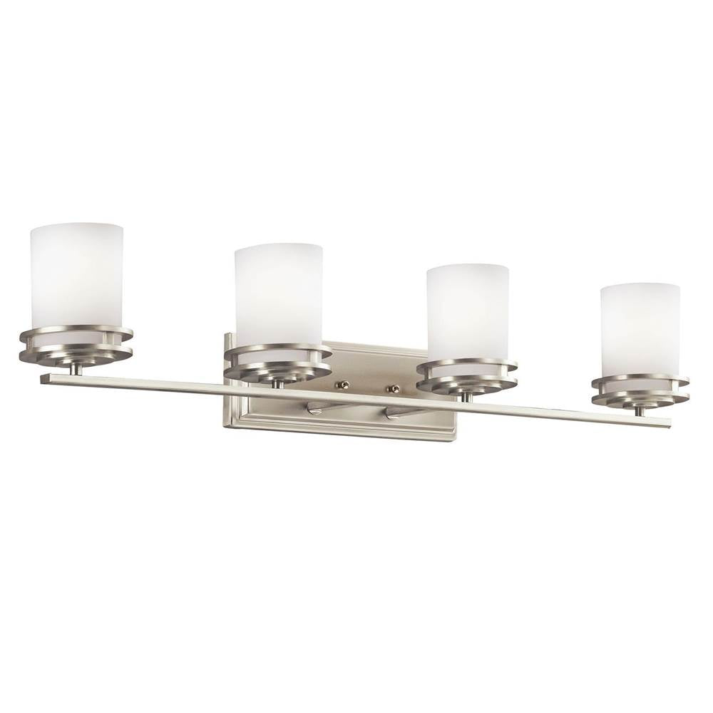 KICHLER 5079NI Hendrik 33.75" 4 Light Vanity Light with Satin Etched Cased Opal Brushed Nickel