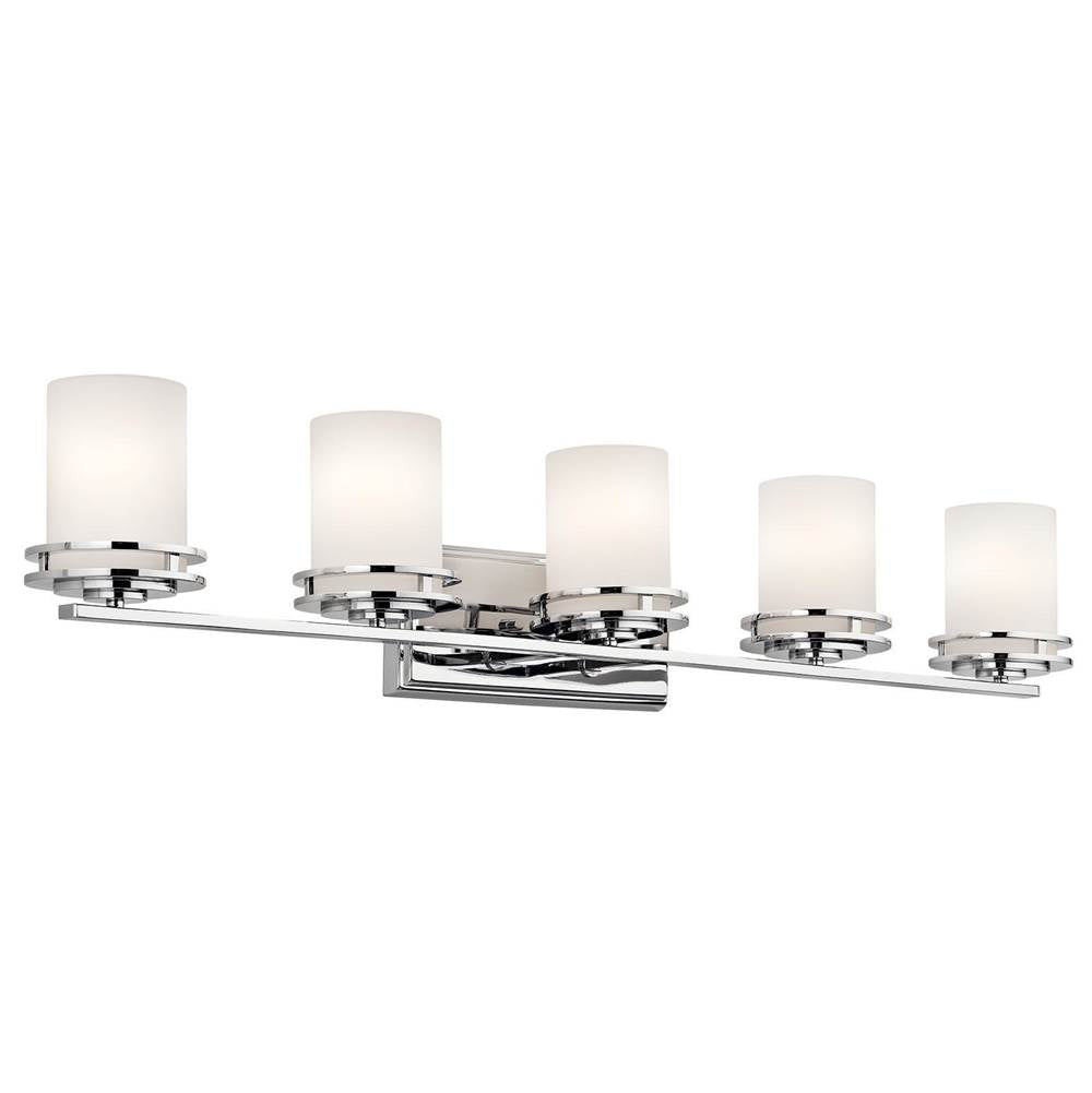 KICHLER 5085CH Hendrik 43" 5 Light Vanity Light with Satin Etched Cased Opal Chrome