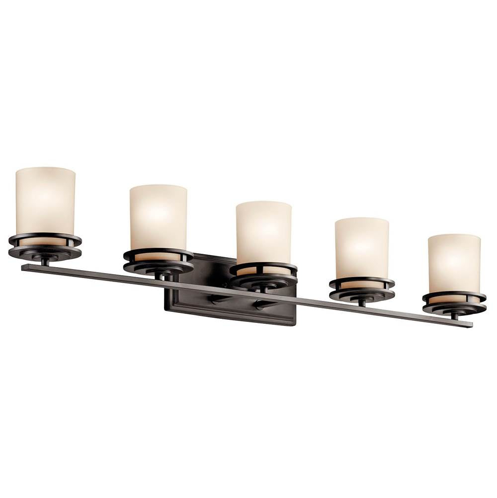 KICHLER 5085OZ Hendrik 43" 5 Light Vanity Light with Light Umber Etched Glass Olde Bronze