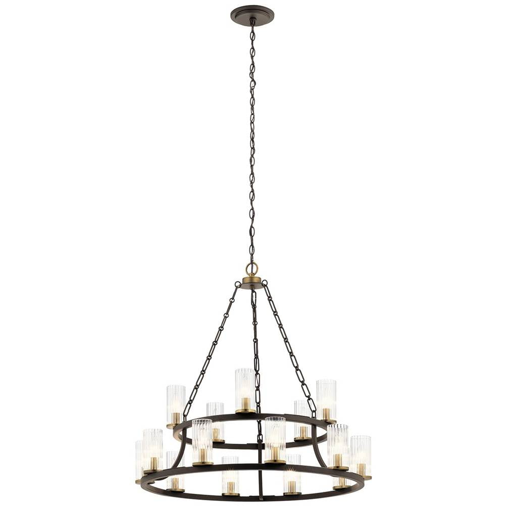 KICHLER 52109OZ Mathias 31" 15 Light 2 Tier Chandelier with Clear Ribbed Glass in Olde Bronze