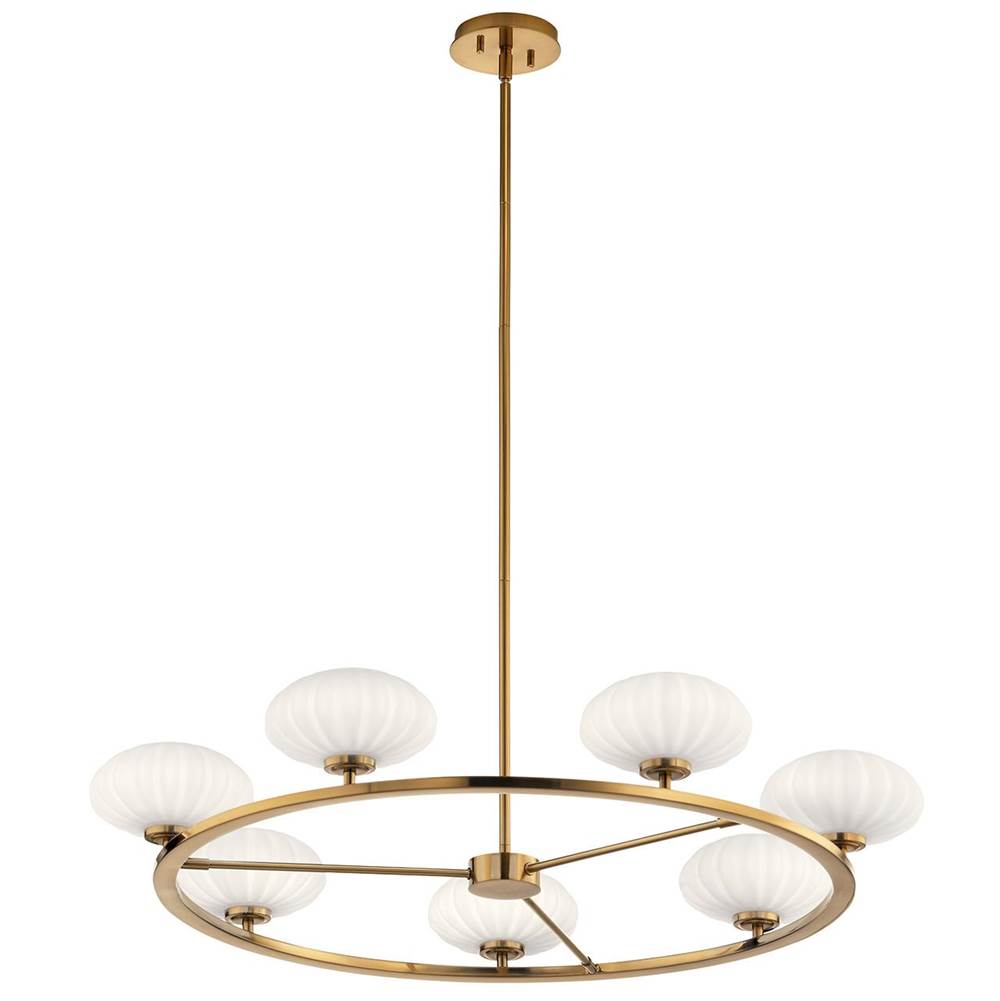 KICHLER 52225FXG Pim 40" 7 Light Round Chandelier with Satin Etched Cased Opal Glass in Fox Gold