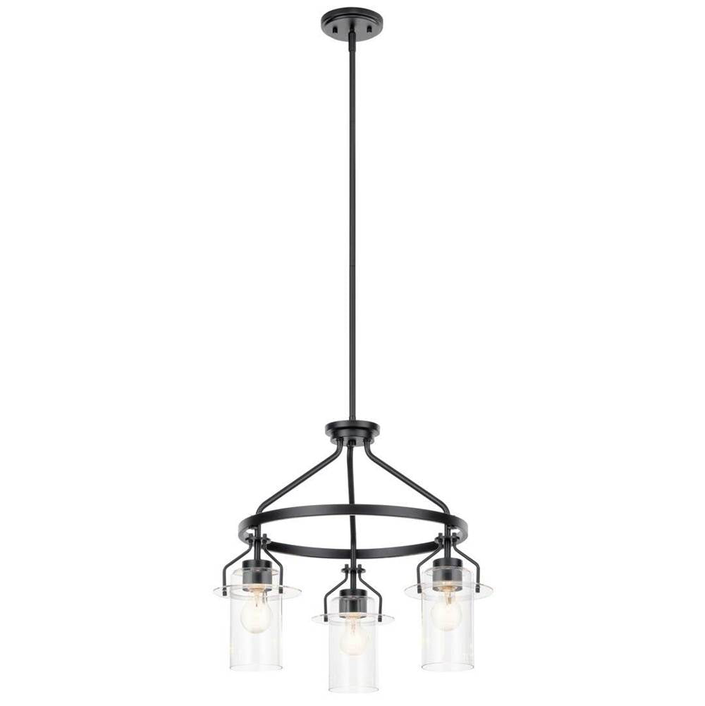 KICHLER 52377BK Everett 22.5 Inch 3 Light Round Chandelier with Clear Glass in Black