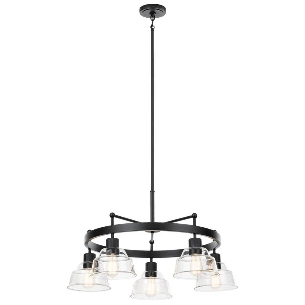 KICHLER 52403BK Eastmont 5 Light Chandelier with Clear Glass Black and Walnut Wood