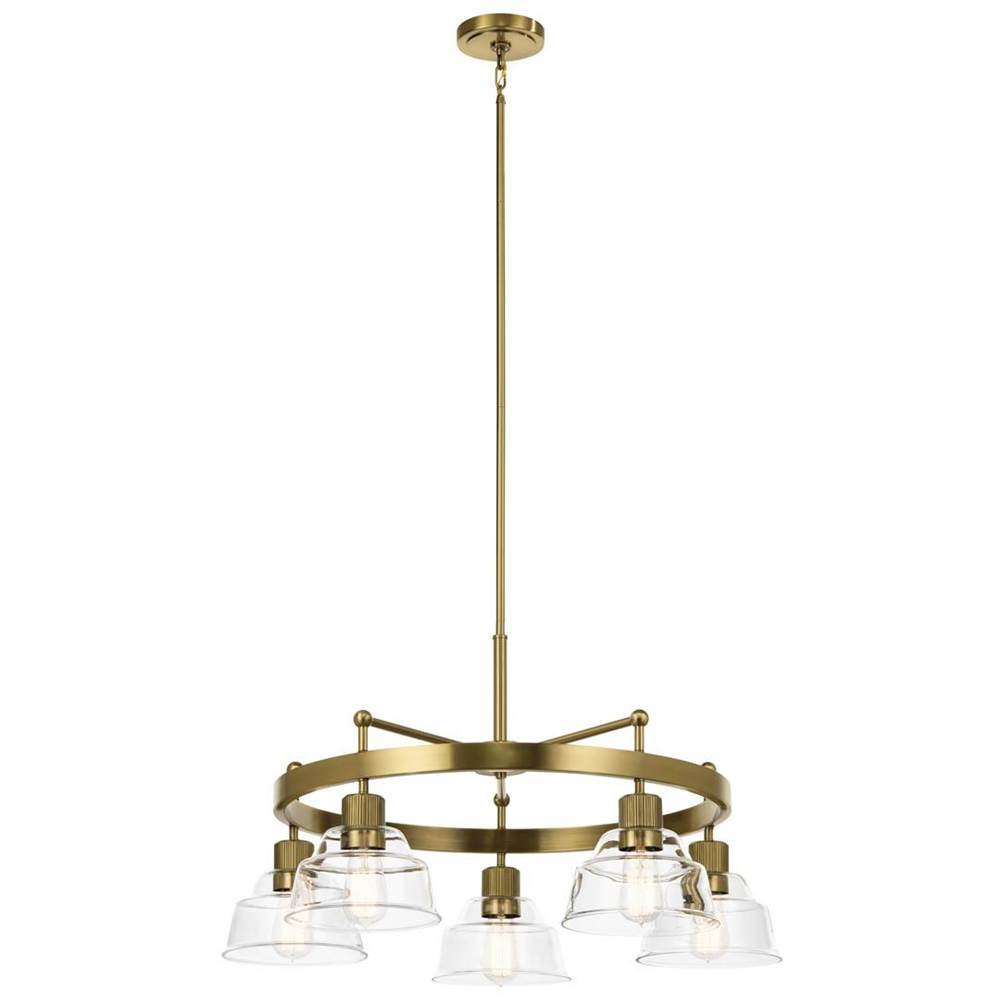 KICHLER 52403BNB Eastmont 5 Light Chandelier with Clear Glass Brushed Natural Brass and Walnut Wood