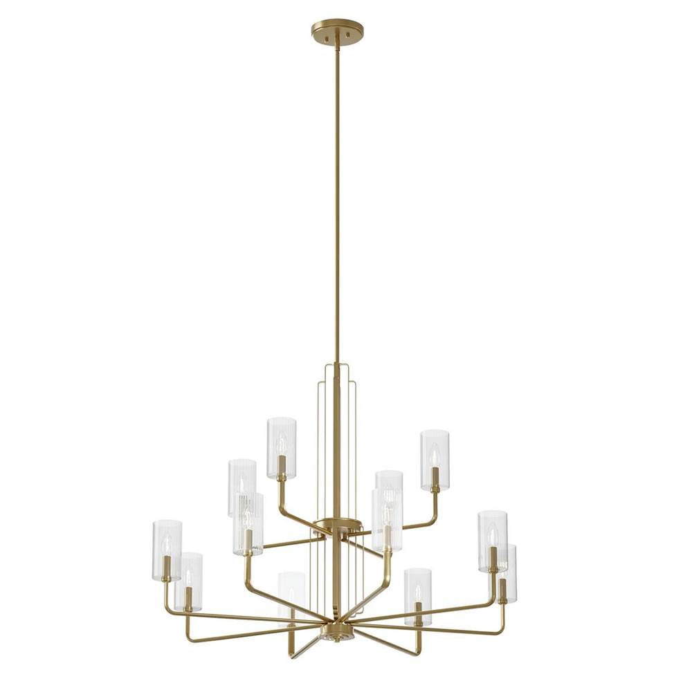 KICHLER 52412BNB Kimrose 12 Light Chandelier with Clear Fluted Glass in Brushed Natural Brass