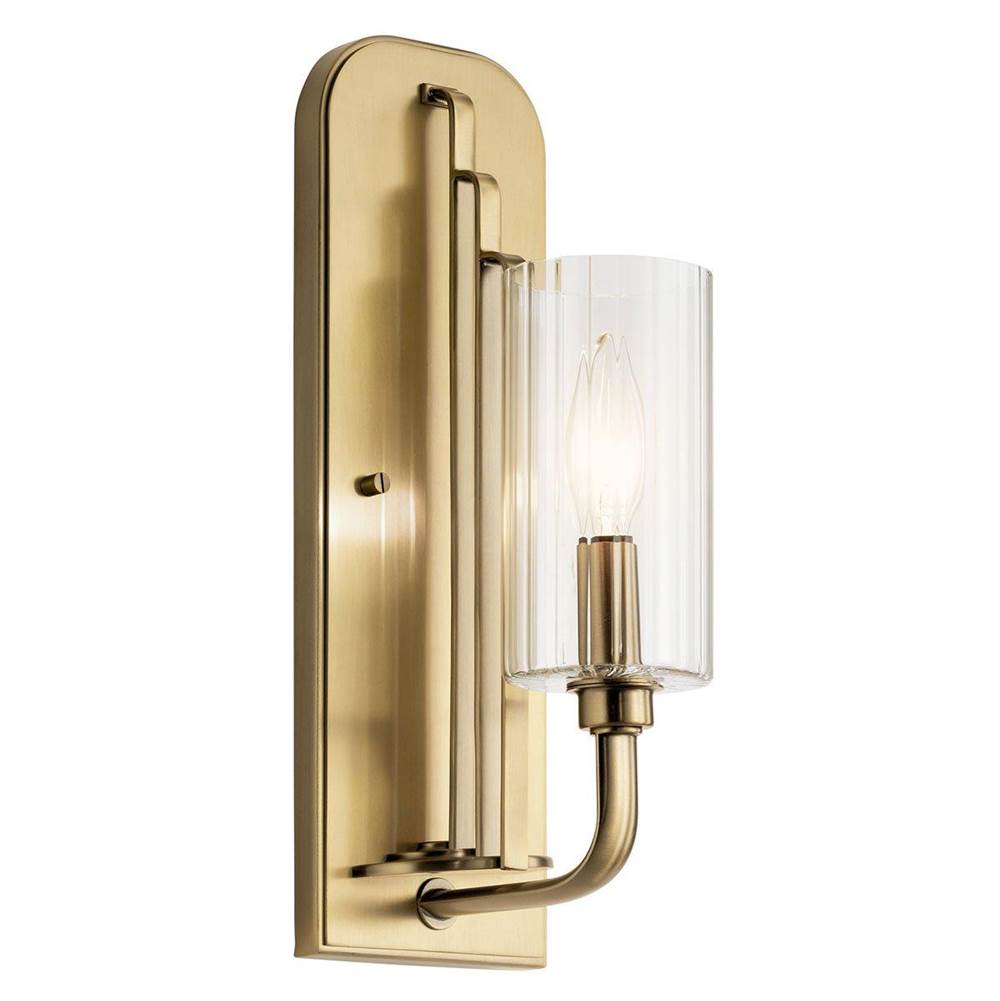 KICHLER 52415BNB Kimrose 1 Light Wall Sconce with Clear Fluted Glass in Brushed Natural Brass