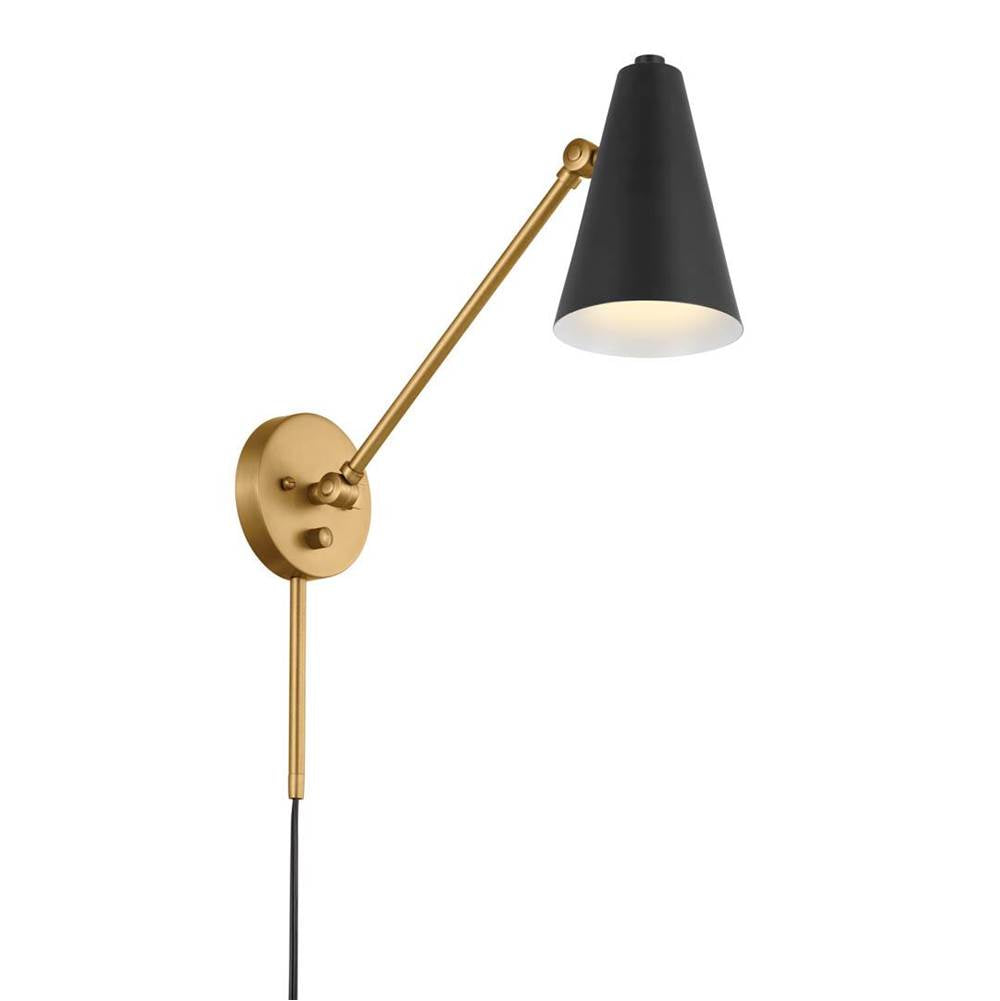 KICHLER 52485NBRB Sylvia 1 Arm Wall Sconce Natural Brass with Black Shade