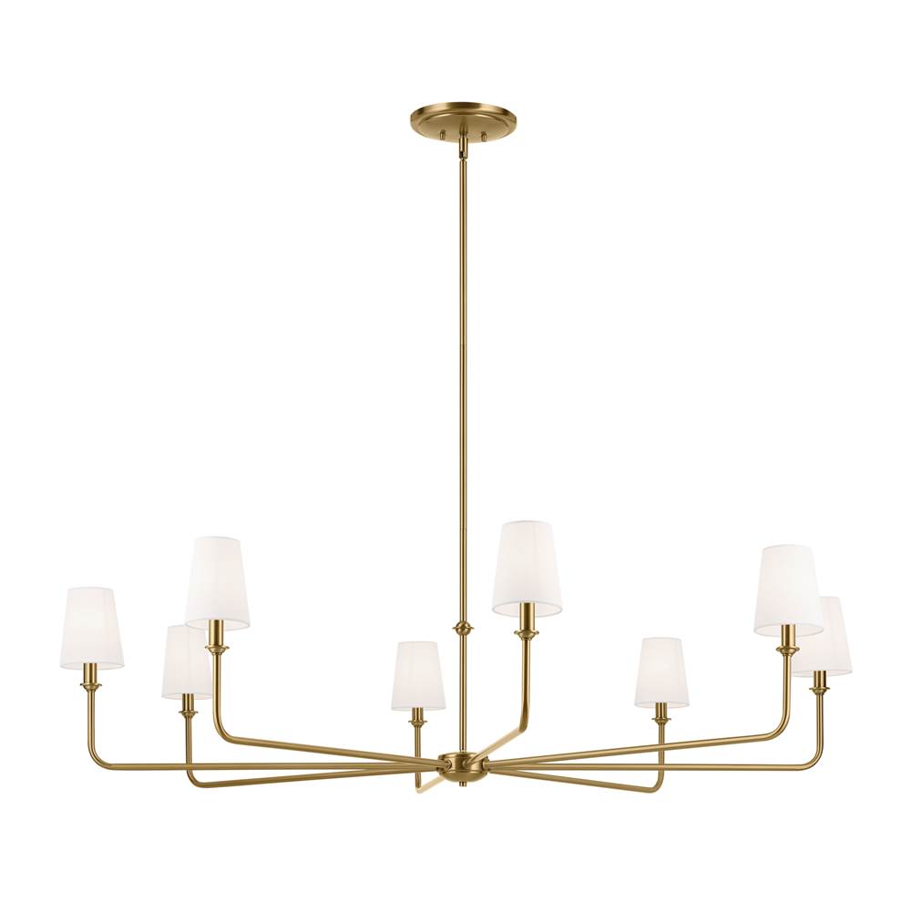 KICHLER 52521BNB Pallas 52" XL 8-Light Round Chandelier with White Linen Shade in Brushed Natural Brass