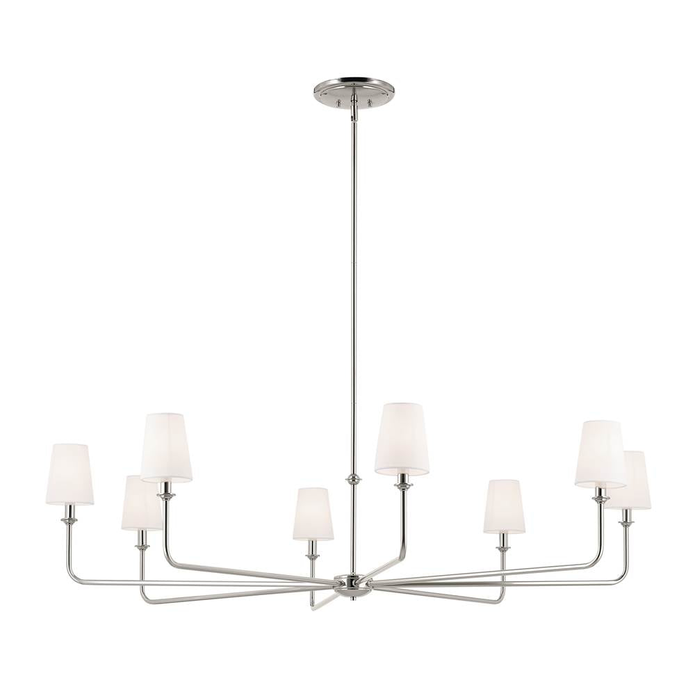 KICHLER 52521PN Pallas 52" XL 8-Light Round Chandelier with White Linen Shade in Polished Nickel