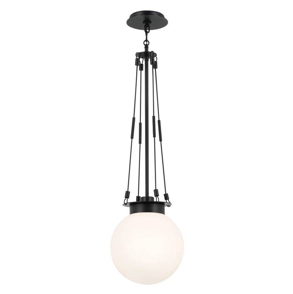 KICHLER 52582BK Albers 10.5 Inch 1 Light Pendant with Opal Glass in Black