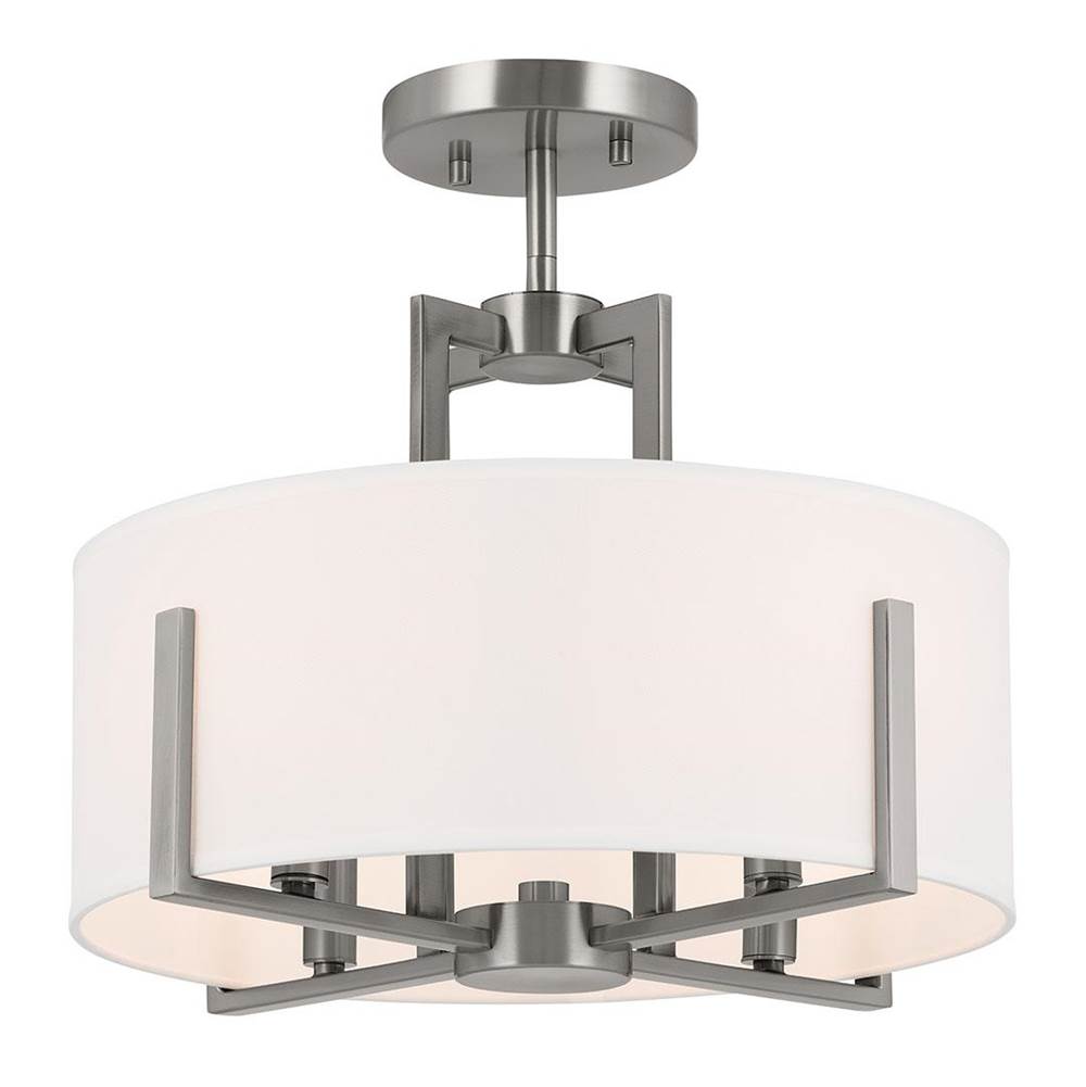 KICHLER 52591CLP Malen 15.5 Inch 4 Light Semi-Flush with White Fabric Shade in Classic Pewter