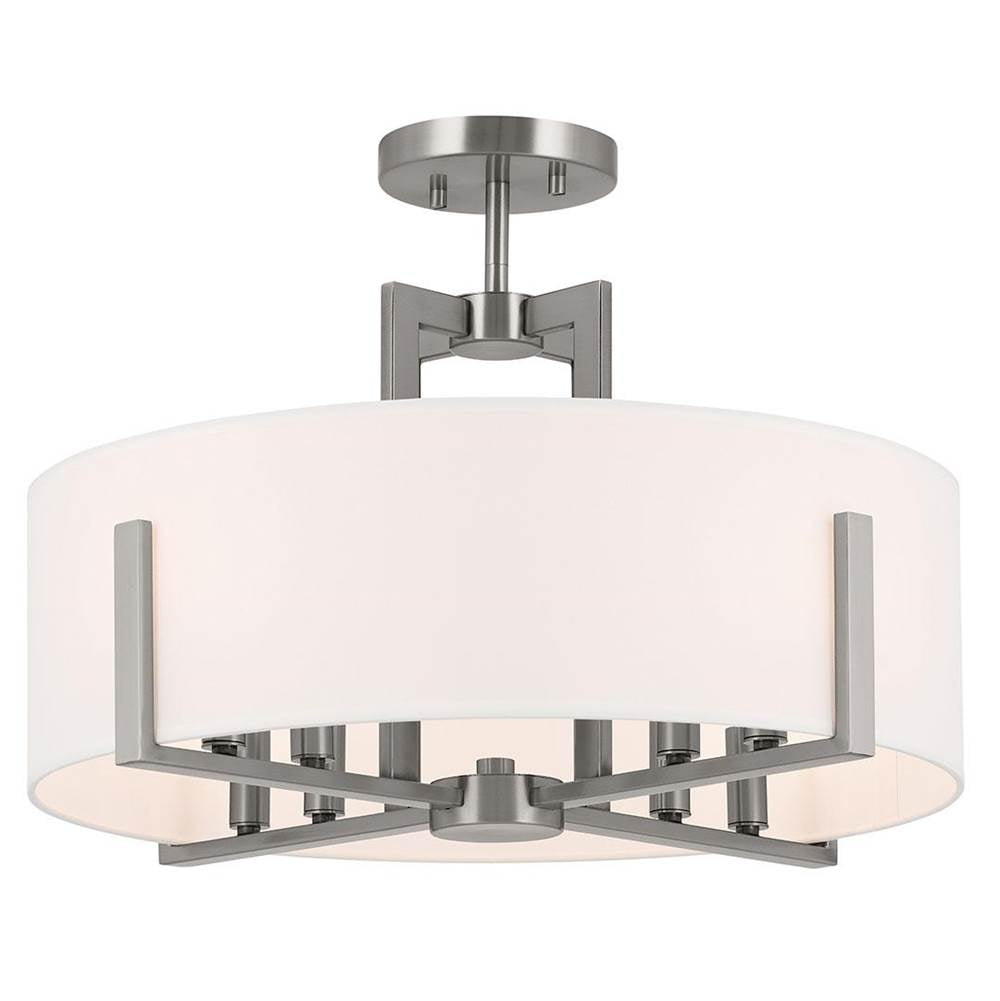 KICHLER 52592CLP Malen 20 Inch 8 Light Semi-Flush with White Fabric Shade in Classic Pewter