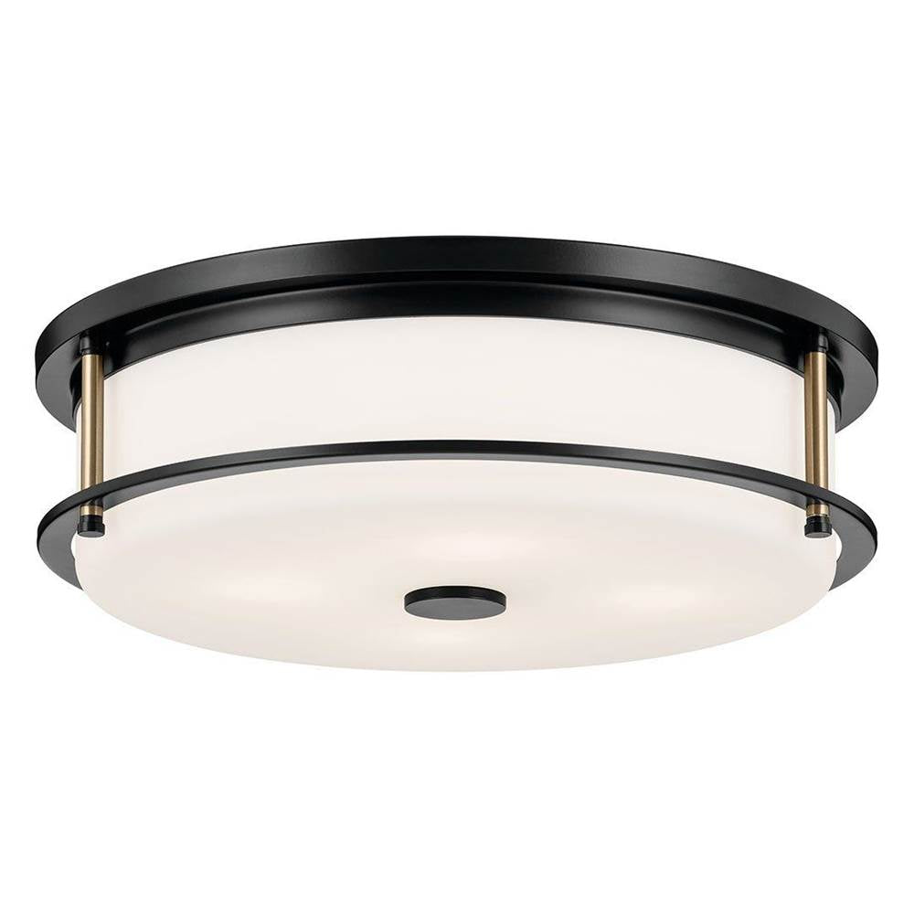 KICHLER 52597BKCPZ Brit 18 Inch 4 Light Flush Mount with Satin Etched Cased Opal Glass in Black and Champagne Bronze