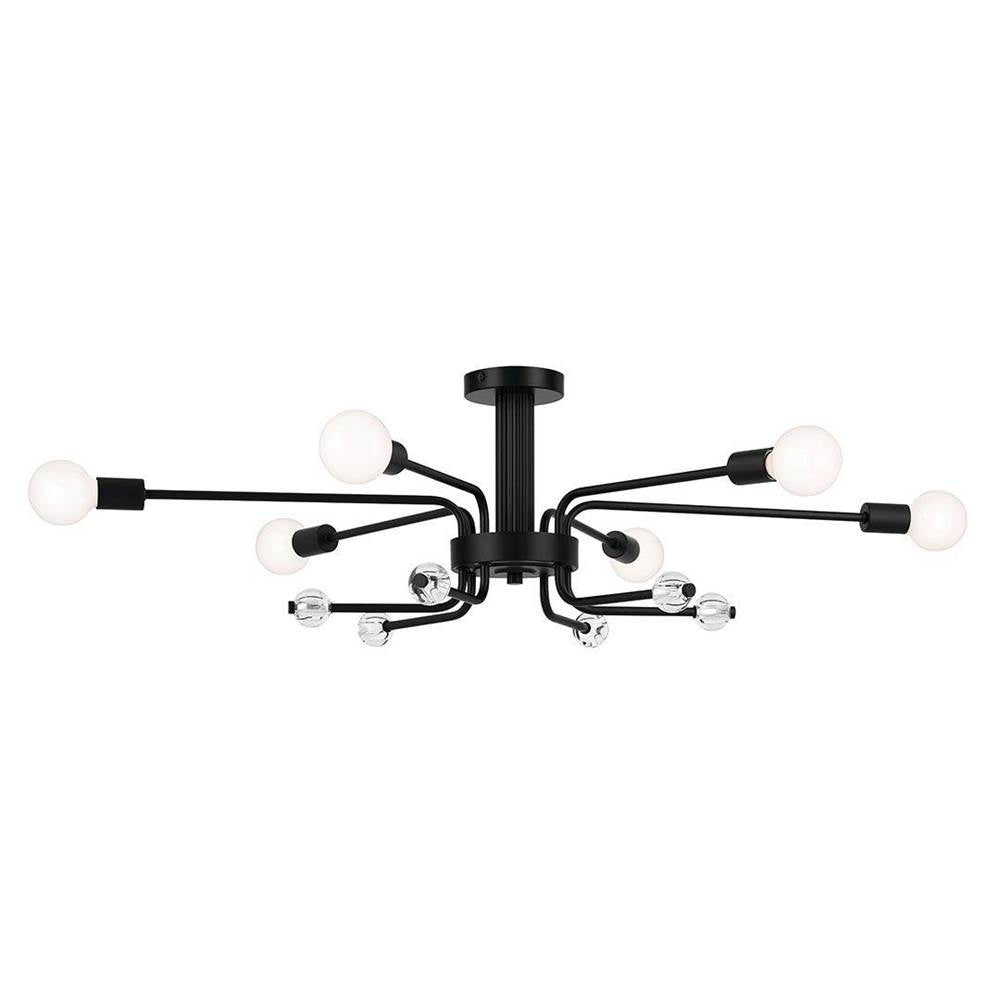 KICHLER 52602BK Ocala 41.25 Inch 6 Light Flush Mount with Clear Crystal in Black