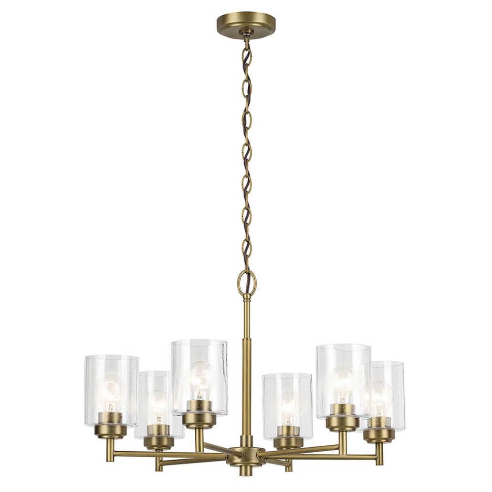 KICHLER 52616NBR Winslow 16.5" 6-Light Chandelier with Clear Seeded Glass in Natural Brass