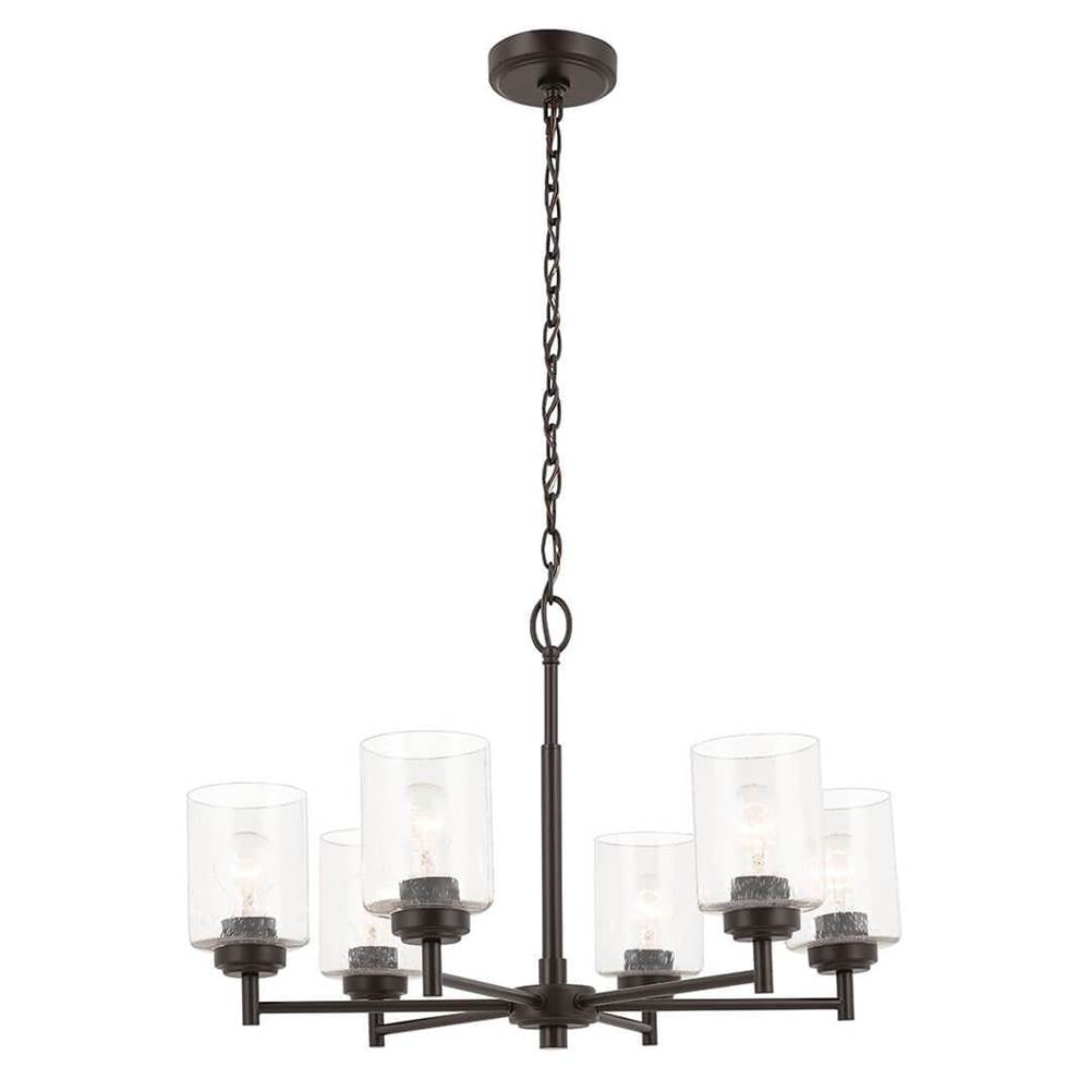 KICHLER 52616OZ Winslow 26-Inch 6 Light Chandelier with Clear Seeded Glass in Olde Bronze