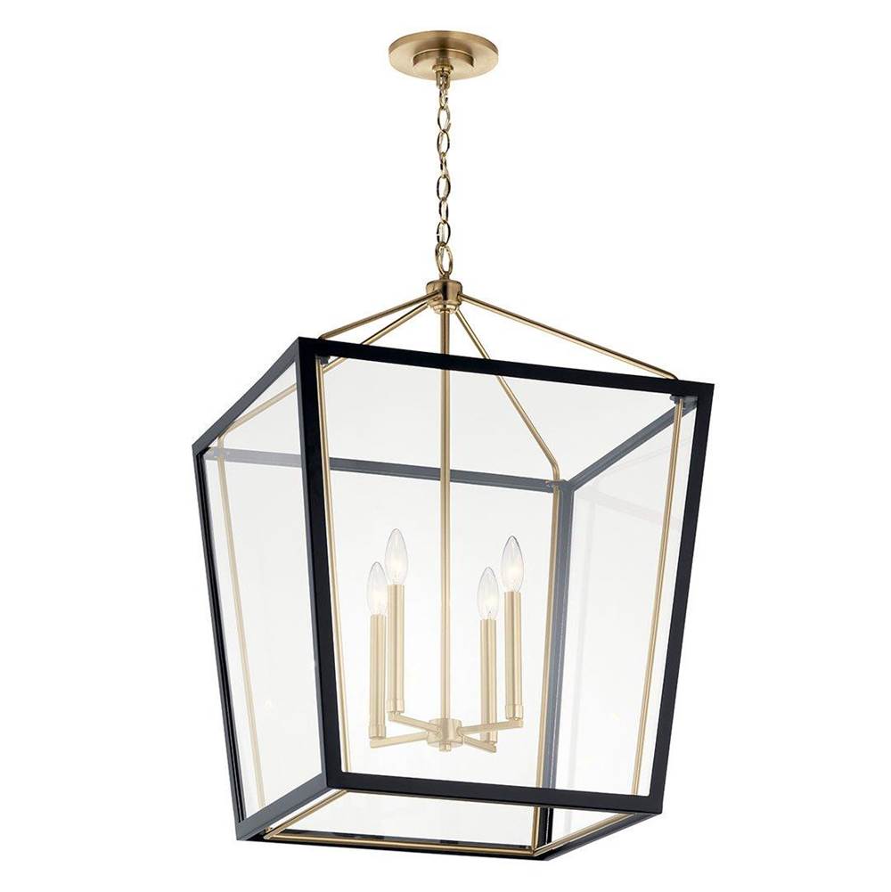 KICHLER 52620CPZBK Delvin 31.75 Inch 4 Light Foyer Pendant with Clear Glass in Champagne Bronze and Black