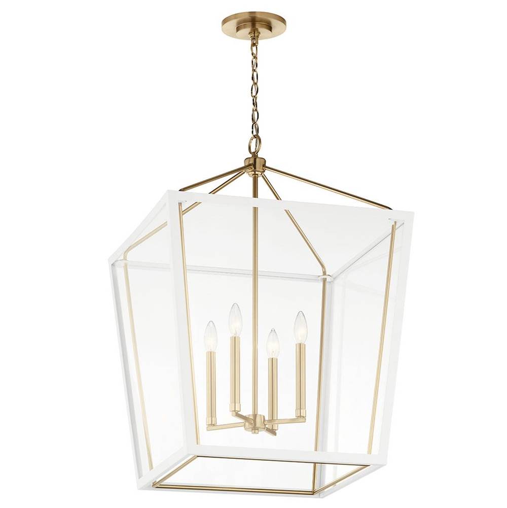 KICHLER 52620CPZWH Delvin 31.75 Inch 4 Light Foyer Pendant with Clear Glass in Champagne Bronze and White