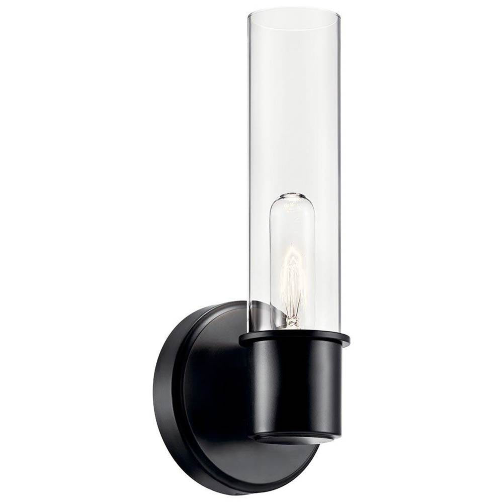 KICHLER 52653BK Aviv 13 Inch 1 Light Wall Sconce with Clear Glass in Black