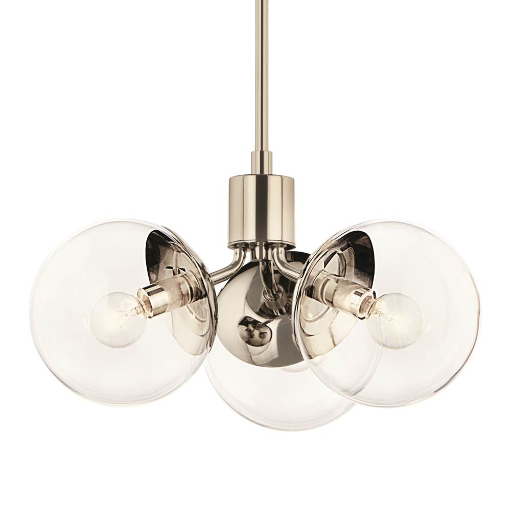 KICHLER 52700PNCLR Silvarious 16.5 Inch 3 Light Convertible Pendant with Clear Glass in Polished Nickel
