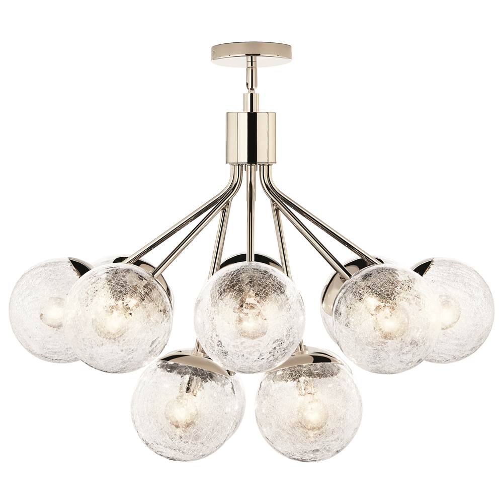 KICHLER 52701PN Silvarious 30 Inch 12 Light Convertible Chandelier with Clear Crackled Glass in Polished Nickel