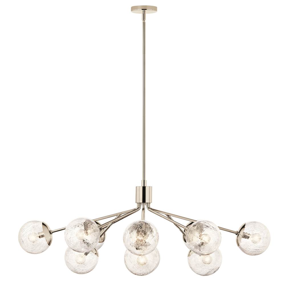 KICHLER 52703PN Silvarious 48 Inch 12 Light Linear Convertible Chandelier with Clear Crackled Glass in Polished Nickel