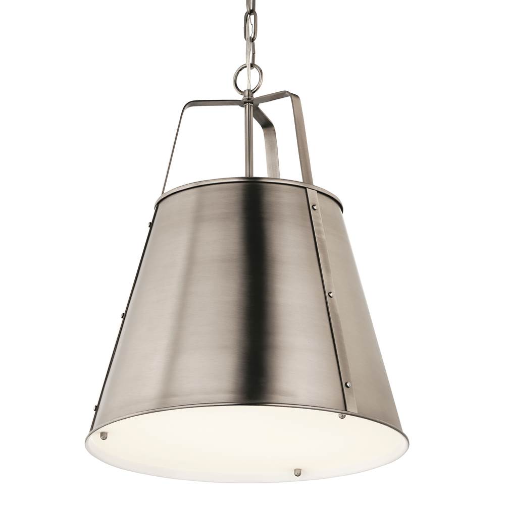 KICHLER 52711CLP Etcher 18 Inch 2 Light Pendant with Etched Painted White Glass Diffuser in Classic Pewter