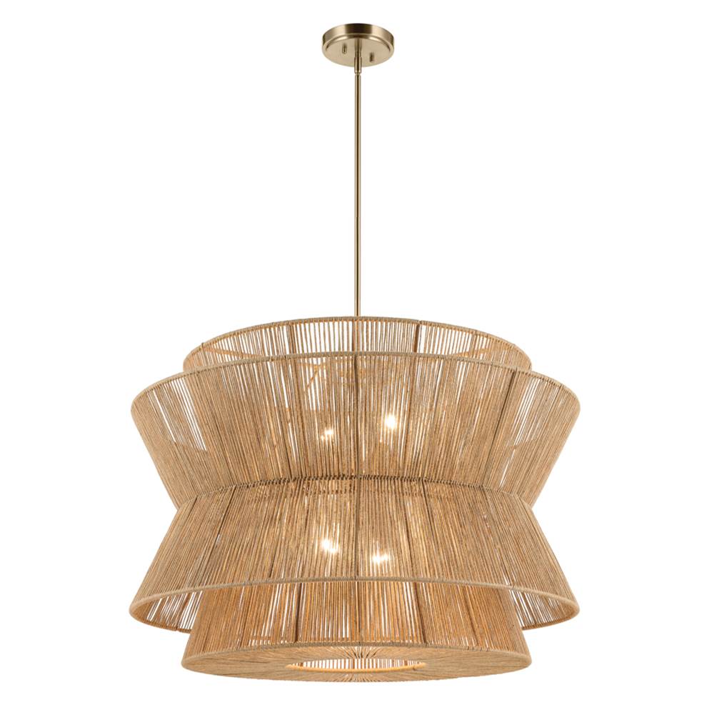 KICHLER 52736CPZ Ophira 36 Inch 4 Light Pendant with Jute Shade in Champagne Bronze